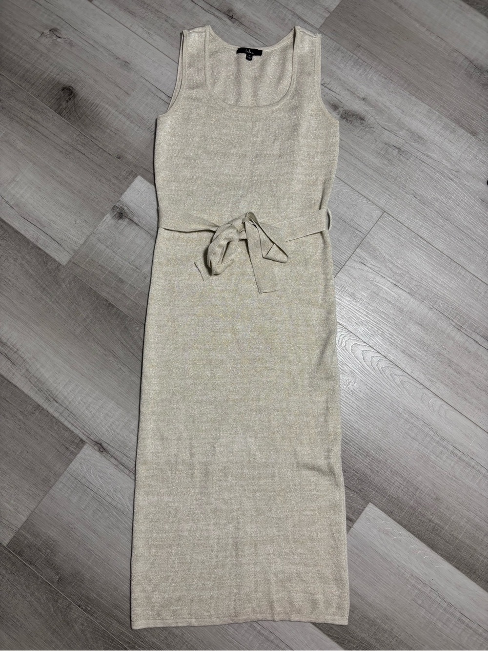 Lulus Gold Fleck Knit Sleeveless Midi Dress with Tie Waist Medium